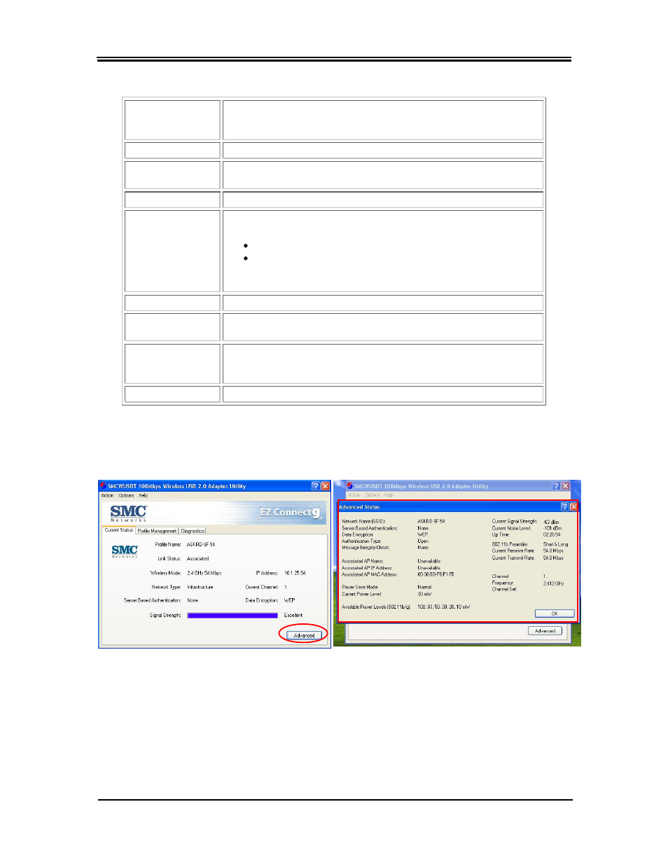 Chapter 3: utility configuration, Advanced tab | SMC Networks SMCWUSBT-G User Manual | Page 24 / 37