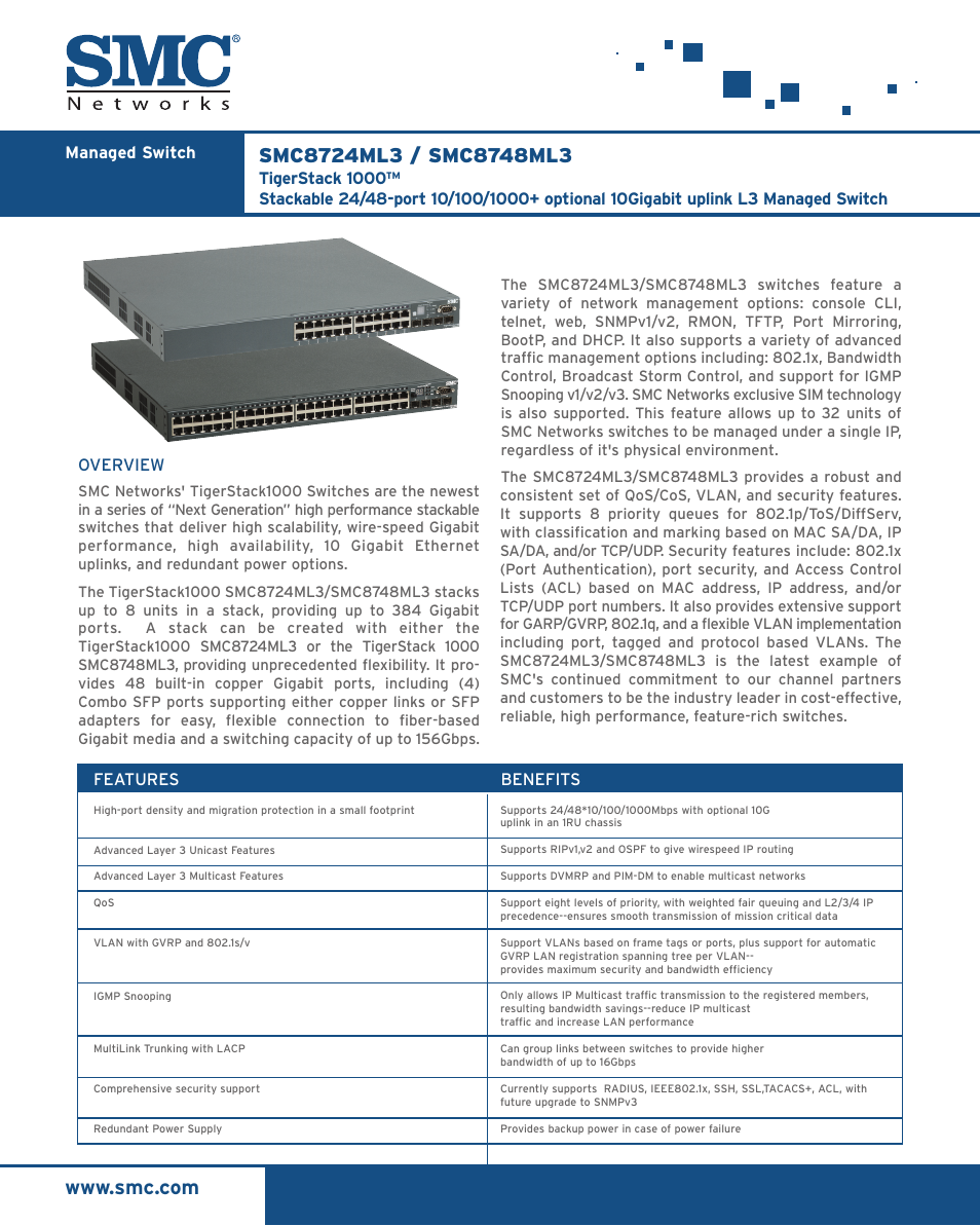 SMC Networks SMC TigerStack 1000 SMC8724ML3 User Manual | 2 pages