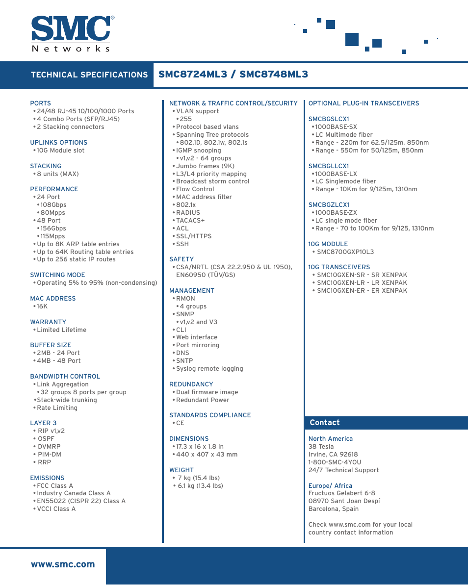 SMC Networks SMC TigerStack 1000 SMC8724ML3 User Manual | Page 2 / 2
