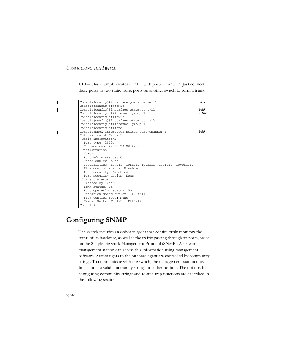 Configuring snmp, Configuring snmp -94 | SMC Networks TigerSwitch 100 User Manual | Page 124 / 334