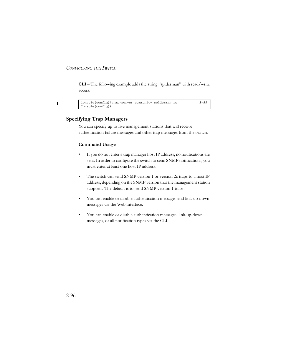 Specifying trap managers, Specifying trap managers -96 | SMC Networks TigerSwitch 100 User Manual | Page 126 / 334