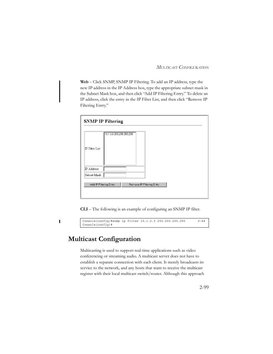 Multicast configuration, Multicast configuration -99 | SMC Networks TigerSwitch 100 User Manual | Page 129 / 334