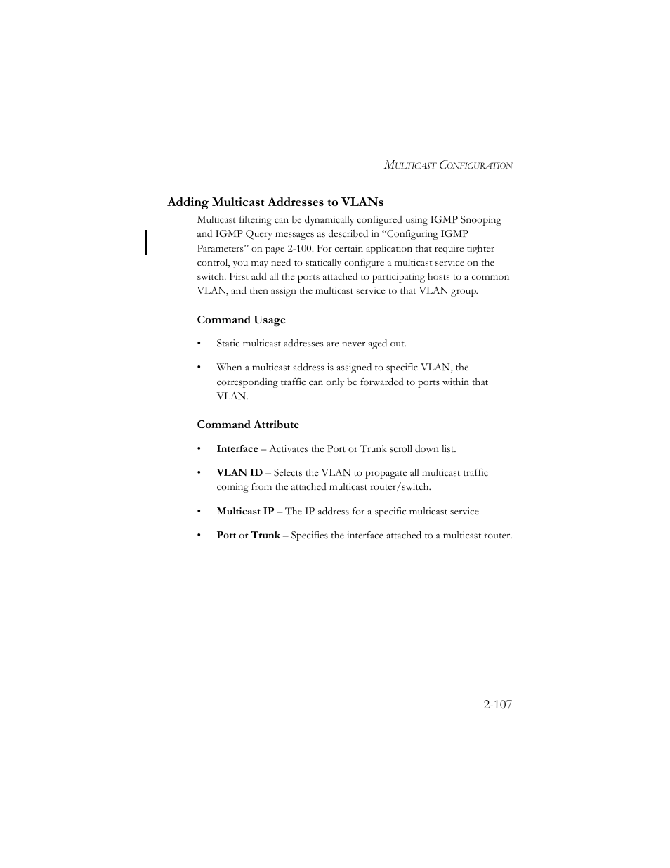 Adding multicast addresses to vlans, Adding multicast addresses to vlans -107 | SMC Networks TigerSwitch 100 User Manual | Page 137 / 334