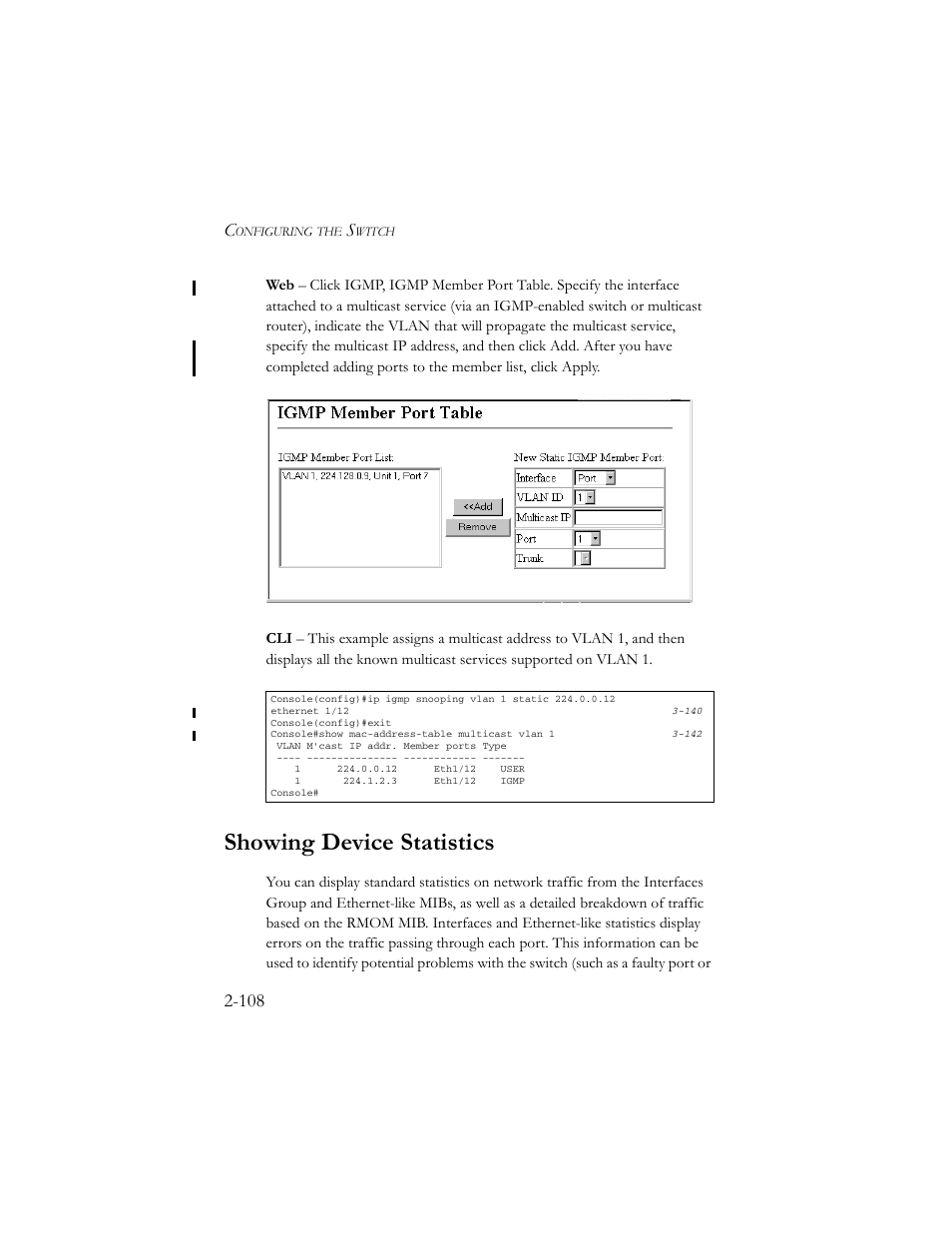 Showing device statistics, Showing device statistics -108 | SMC Networks TigerSwitch 100 User Manual | Page 138 / 334