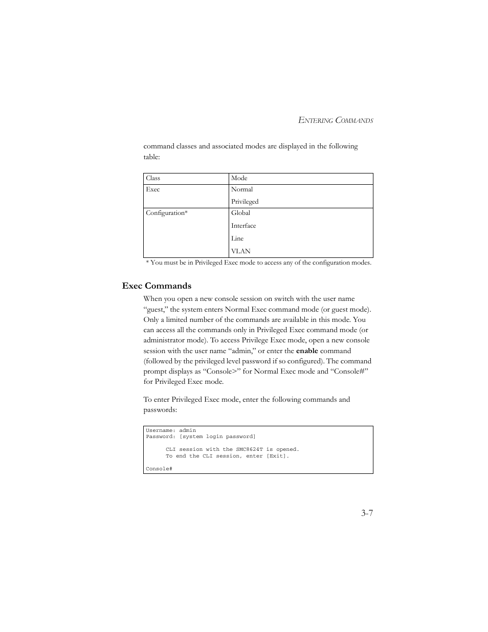 Exec commands, Exec commands -7 | SMC Networks TigerSwitch 100 User Manual | Page 151 / 334