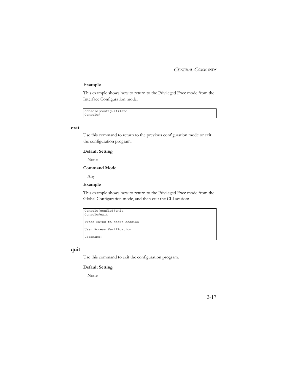 Exit, Quit, Exit -17 quit -17 | SMC Networks TigerSwitch 100 User Manual | Page 161 / 334