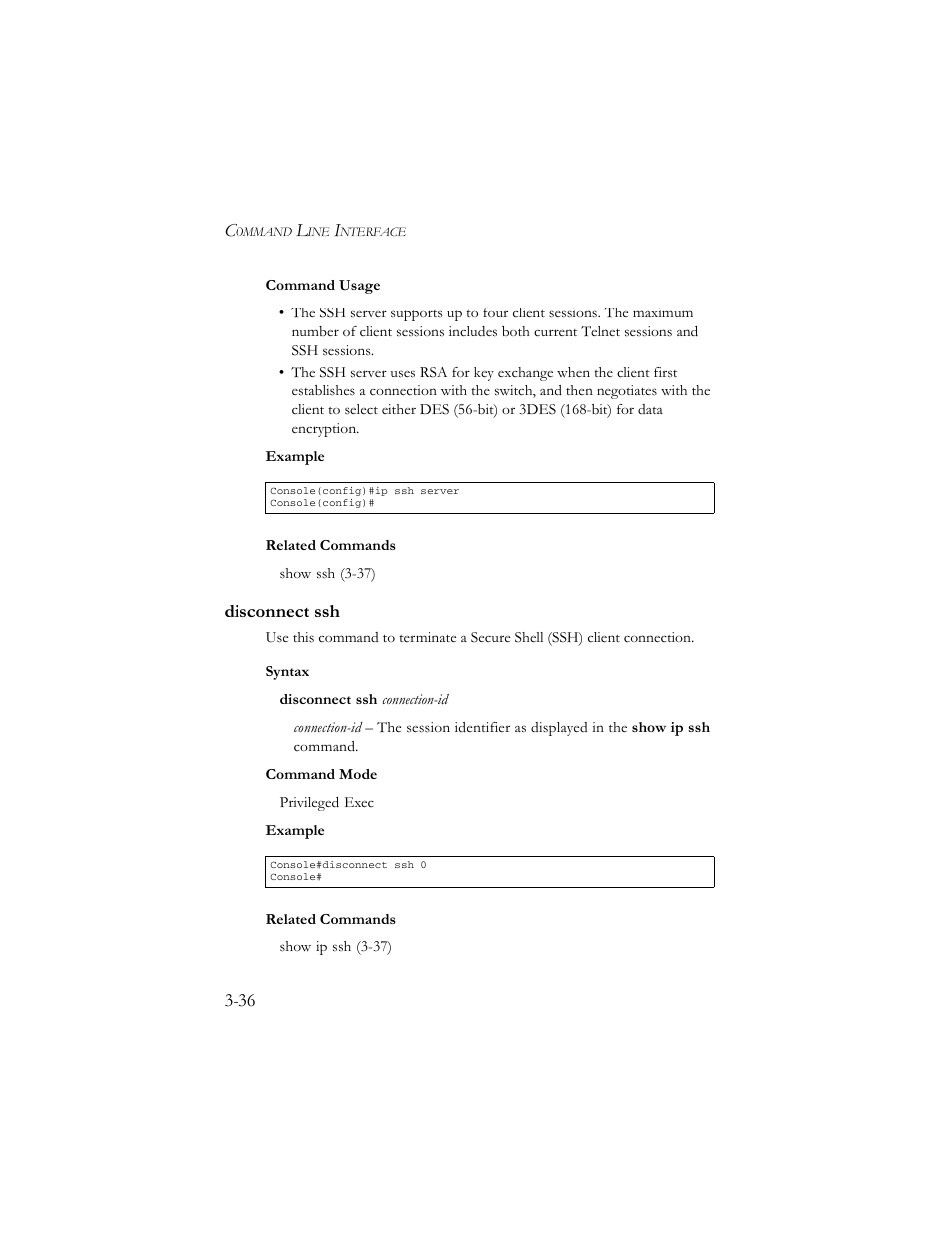Disconnect ssh, Disconnect ssh -36 | SMC Networks TigerSwitch 100 User Manual | Page 180 / 334