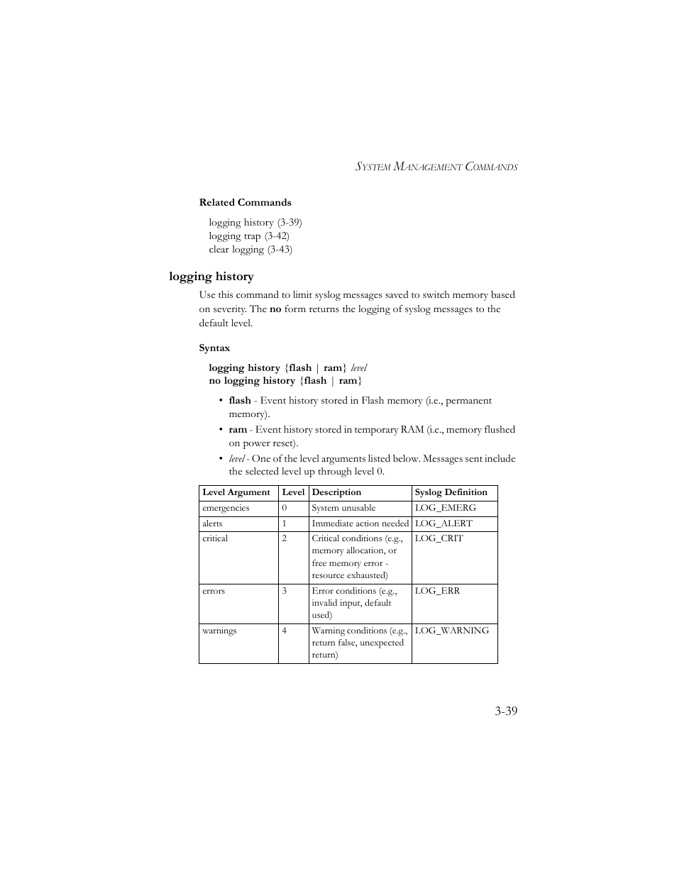 Logging history, Logging history -39 | SMC Networks TigerSwitch 100 User Manual | Page 183 / 334
