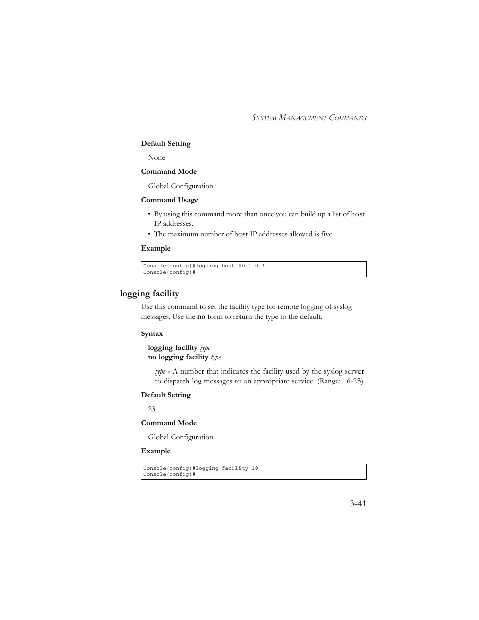 Logging facility, Logging facility -41 | SMC Networks TigerSwitch 100 User Manual | Page 185 / 334