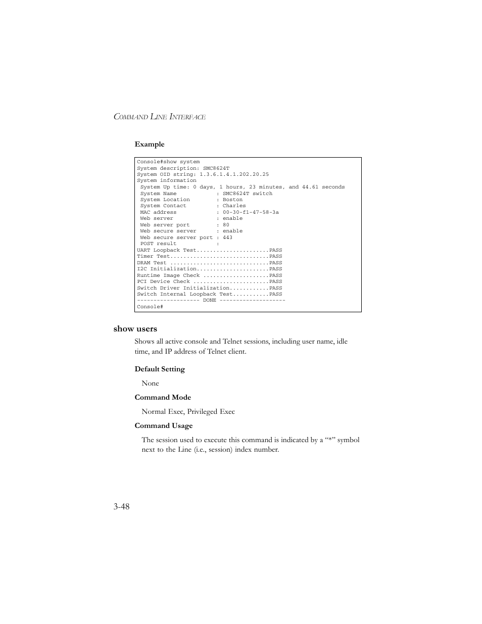 Show users, Show users -48 | SMC Networks TigerSwitch 100 User Manual | Page 192 / 334