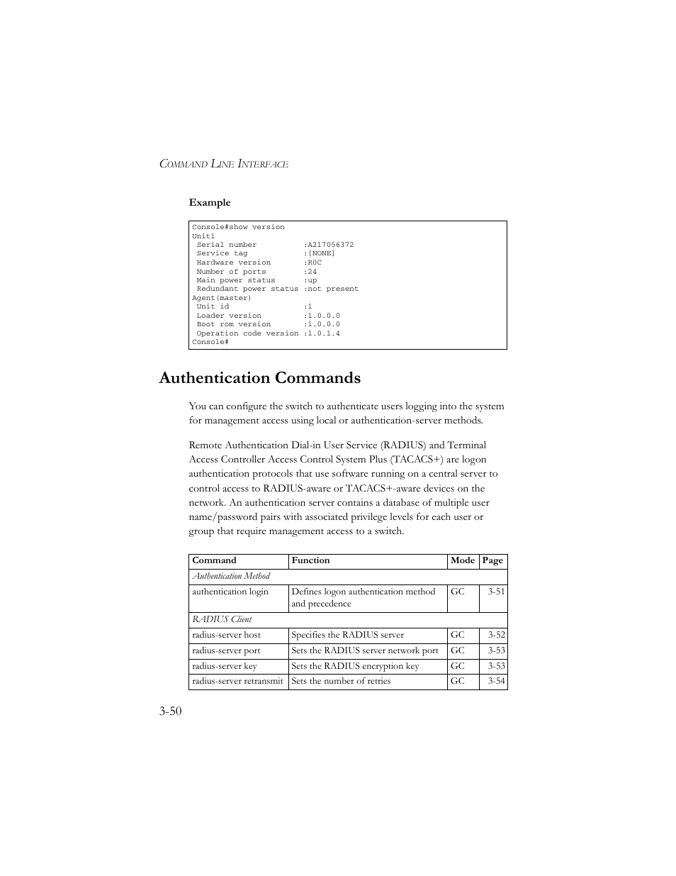 Authentication commands, Authentication commands -50 | SMC Networks TigerSwitch 100 User Manual | Page 194 / 334