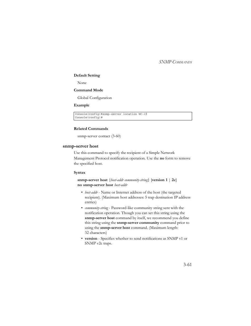 Snmp-server host, Snmp-server host -61 | SMC Networks TigerSwitch 100 User Manual | Page 205 / 334