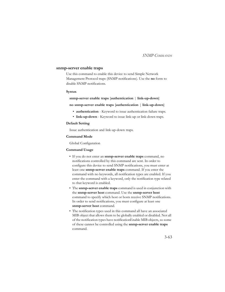 Snmp-server enable traps, Snmp-server enable traps -63 | SMC Networks TigerSwitch 100 User Manual | Page 207 / 334