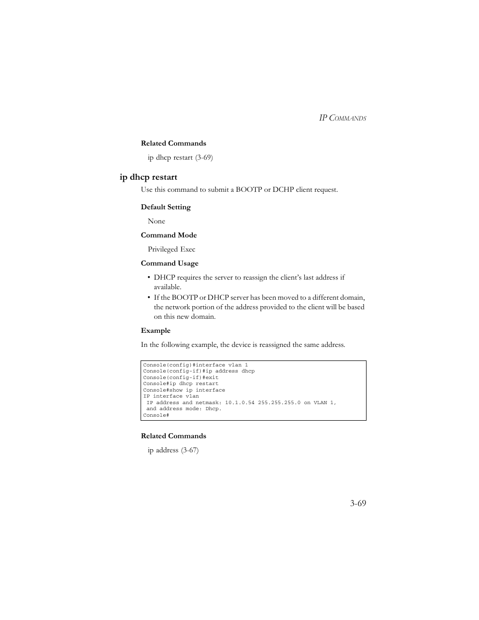 Ip dhcp restart, Ip dhcp restart -69 | SMC Networks TigerSwitch 100 User Manual | Page 213 / 334