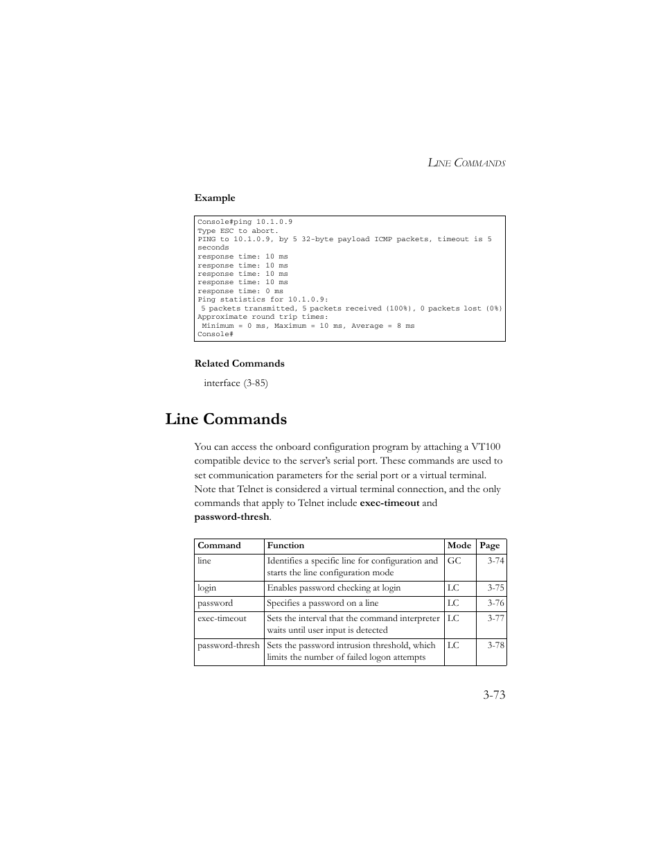 Line commands, Line commands -73 | SMC Networks TigerSwitch 100 User Manual | Page 217 / 334