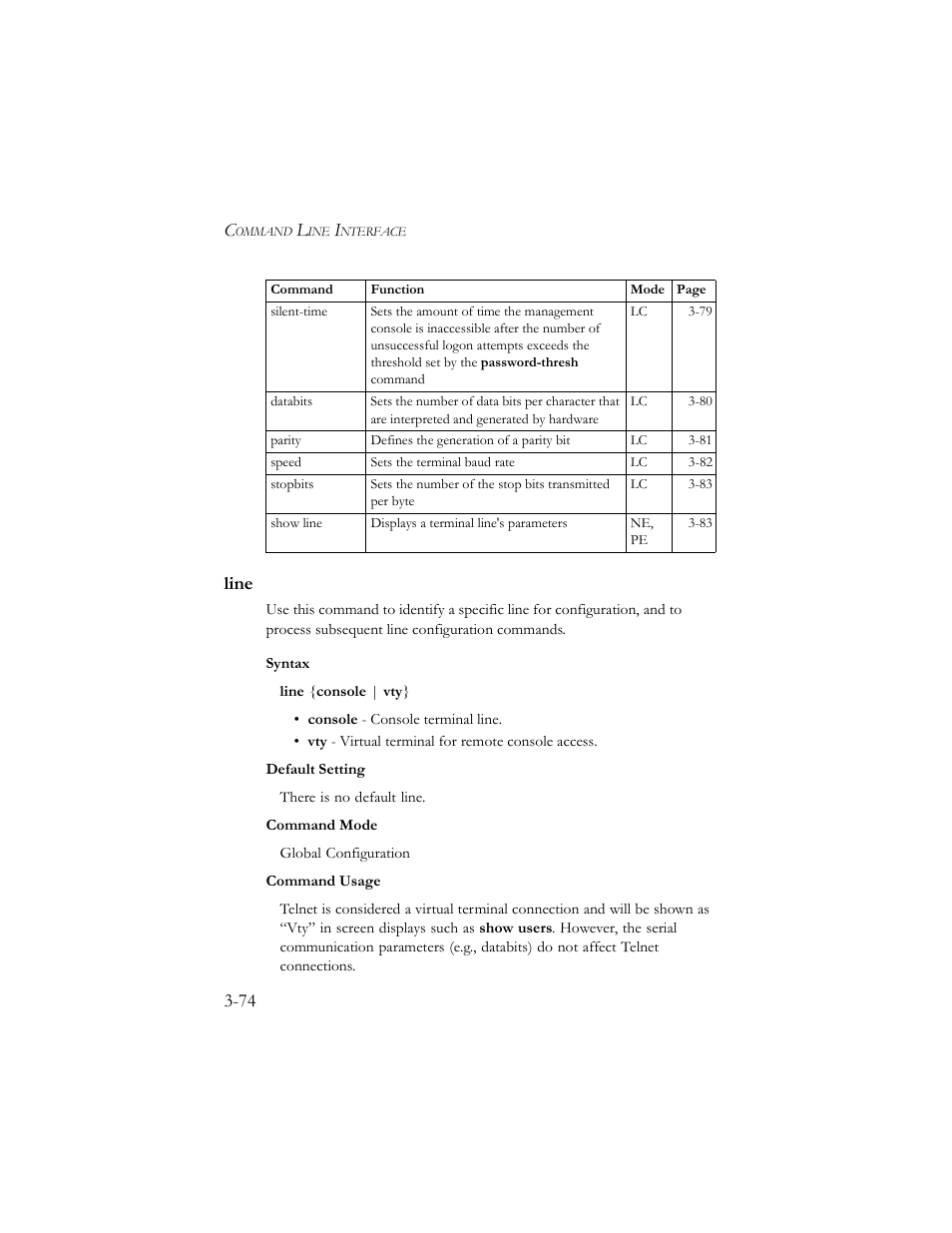 Line, Line -74 | SMC Networks TigerSwitch 100 User Manual | Page 218 / 334