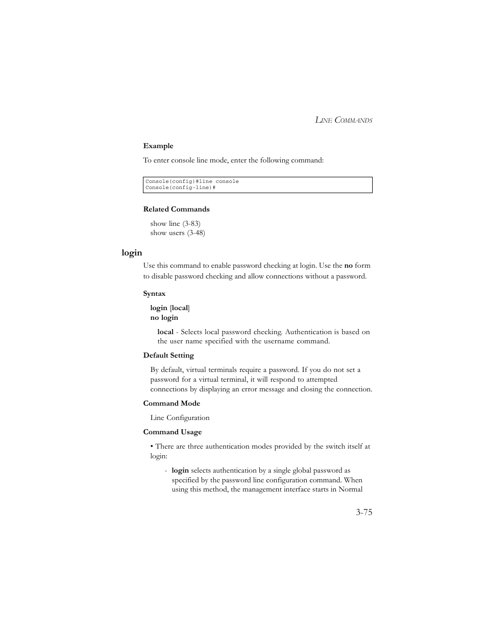 Login, Login -75 | SMC Networks TigerSwitch 100 User Manual | Page 219 / 334