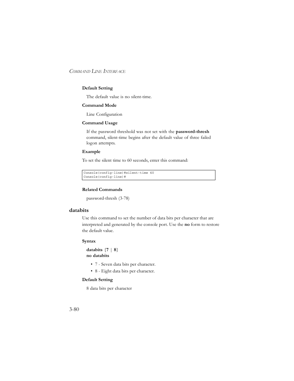 Databits, Databits -80 | SMC Networks TigerSwitch 100 User Manual | Page 224 / 334