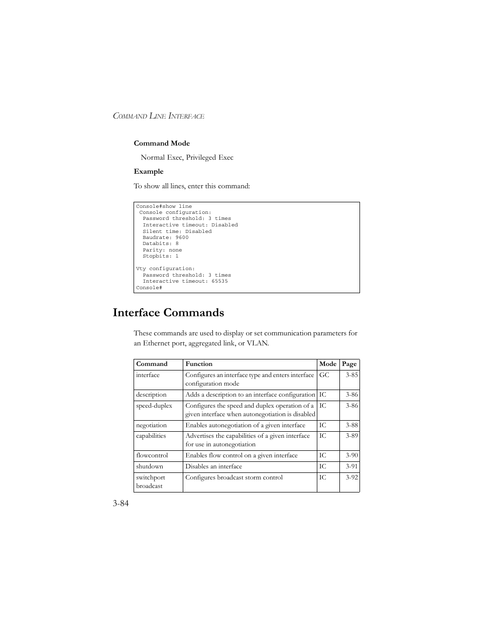 Interface commands, Interface commands -84 | SMC Networks TigerSwitch 100 User Manual | Page 228 / 334
