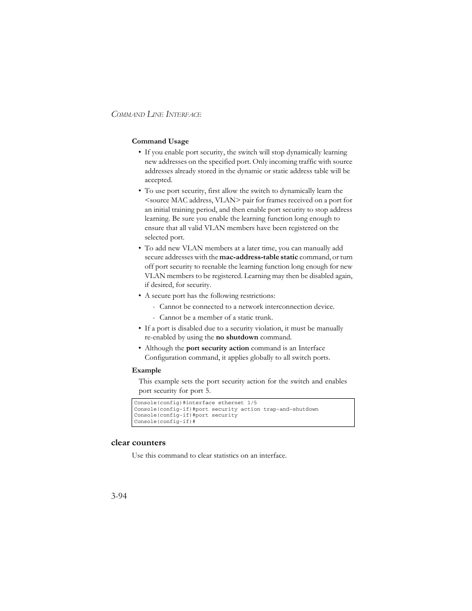 Clear counters, Clear counters -94 | SMC Networks TigerSwitch 100 User Manual | Page 238 / 334