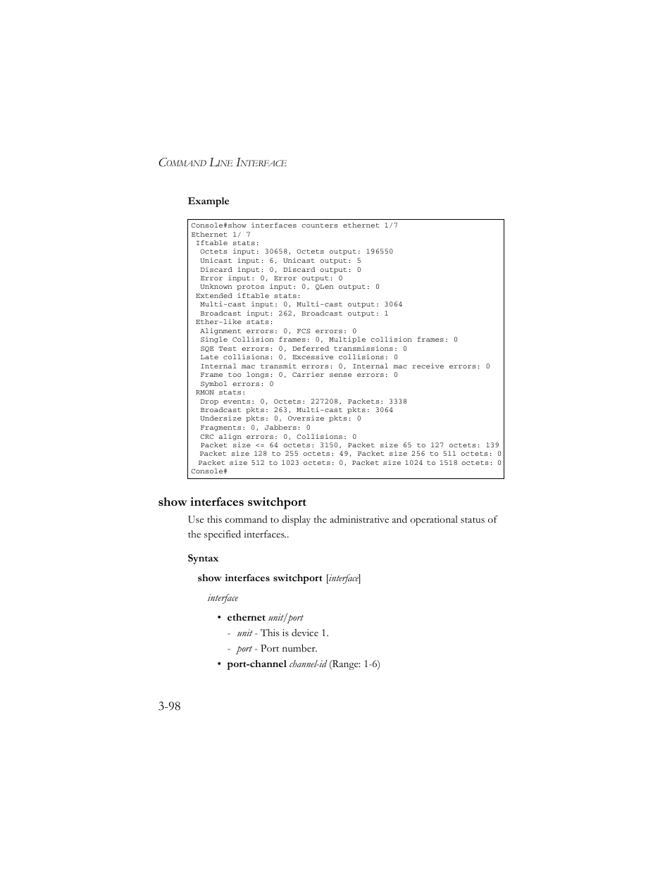 Show interfaces switchport, Show interfaces switchport -98 | SMC Networks TigerSwitch 100 User Manual | Page 242 / 334