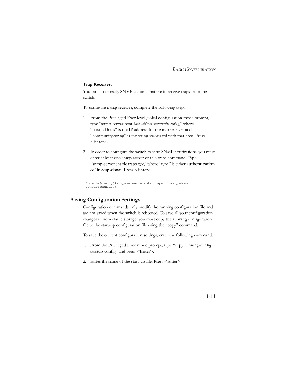 Saving configuration settings, Saving configuration settings -11 | SMC Networks TigerSwitch 100 User Manual | Page 25 / 334