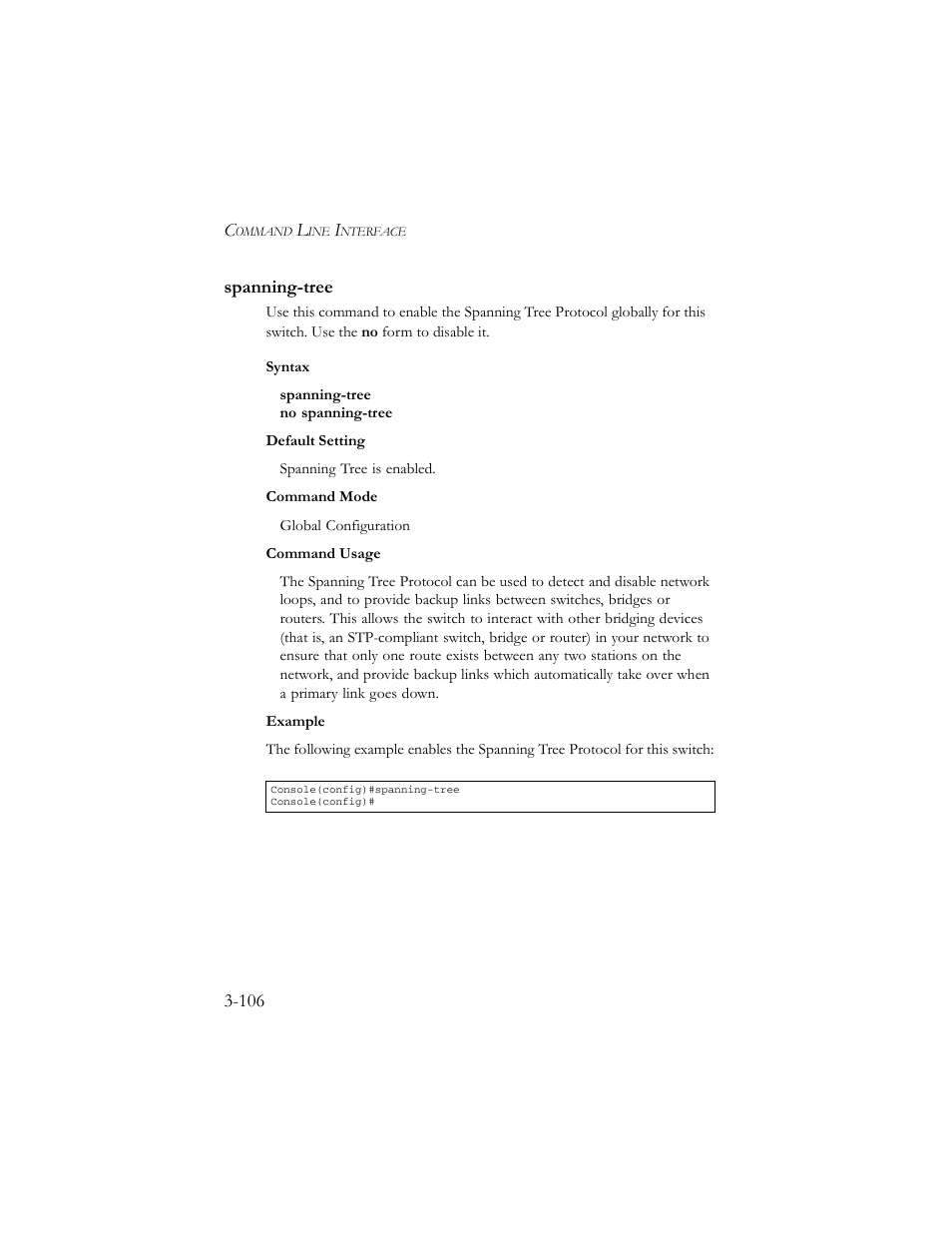 Spanning-tree, Spanning-tree -106 | SMC Networks TigerSwitch 100 User Manual | Page 250 / 334