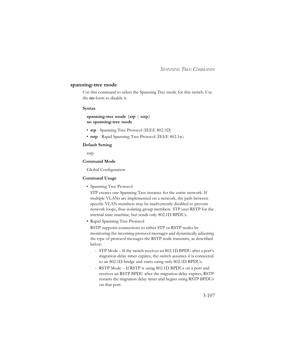 Spanning-tree mode, Spanning-tree mode -107 | SMC Networks TigerSwitch 100 User Manual | Page 251 / 334