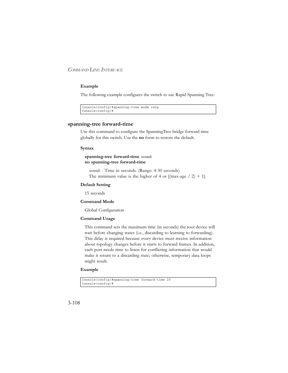 Spanning-tree forward-time, Spanning-tree forward-time -108 | SMC Networks TigerSwitch 100 User Manual | Page 252 / 334