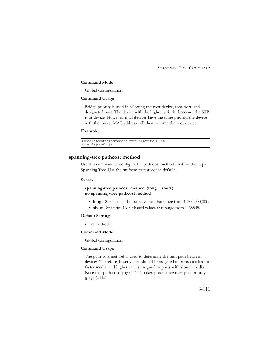 Spanning-tree pathcost method, Spanning-tree pathcost method -111 | SMC Networks TigerSwitch 100 User Manual | Page 255 / 334