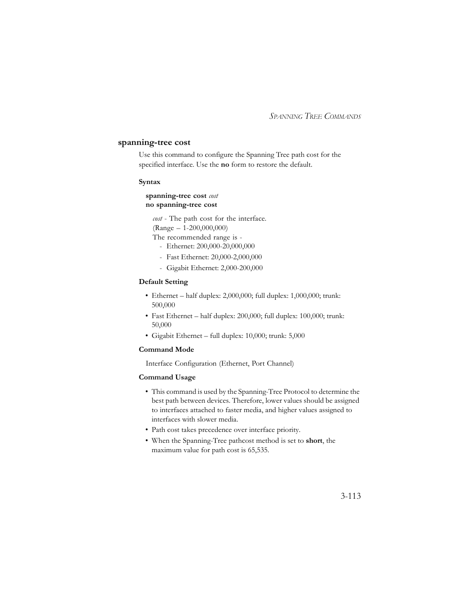 Spanning-tree cost, Spanning-tree cost -113 | SMC Networks TigerSwitch 100 User Manual | Page 257 / 334