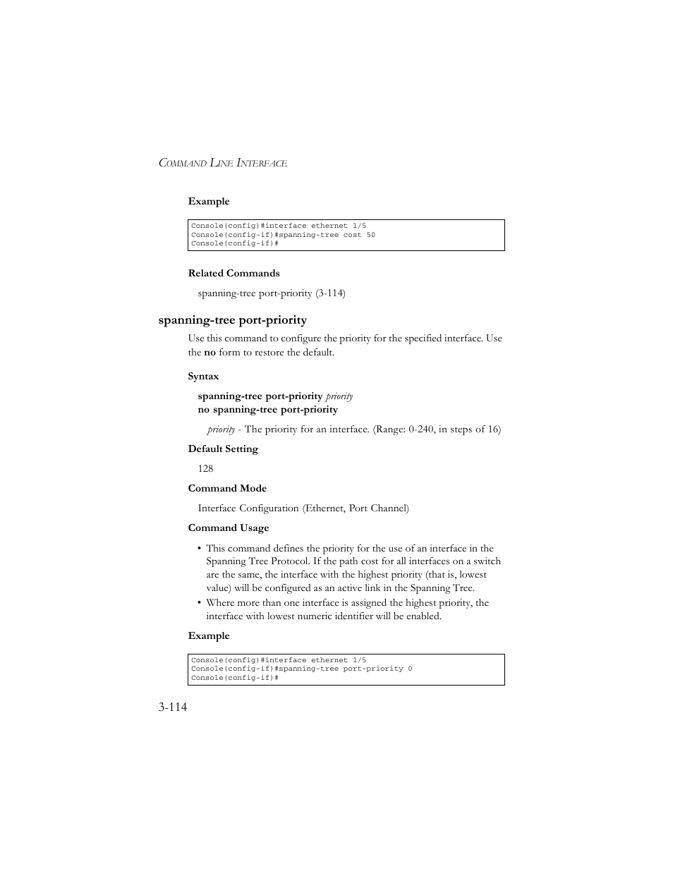 Spanning-tree port-priority, Spanning-tree port-priority -114 | SMC Networks TigerSwitch 100 User Manual | Page 258 / 334