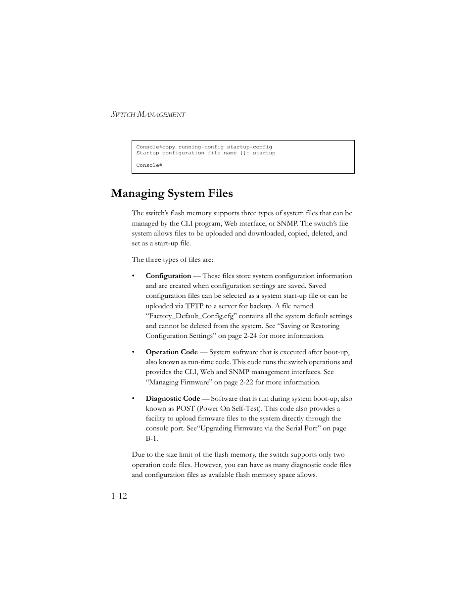 Managing system files, Managing system files -12 | SMC Networks TigerSwitch 100 User Manual | Page 26 / 334
