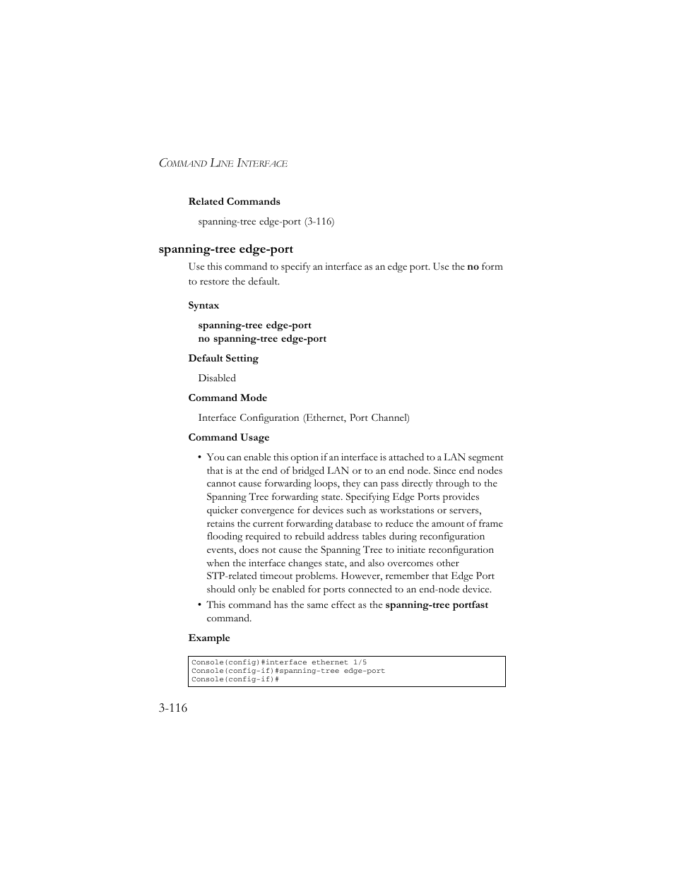Spanning-tree edge-port, Spanning-tree edge-port -116 | SMC Networks TigerSwitch 100 User Manual | Page 260 / 334