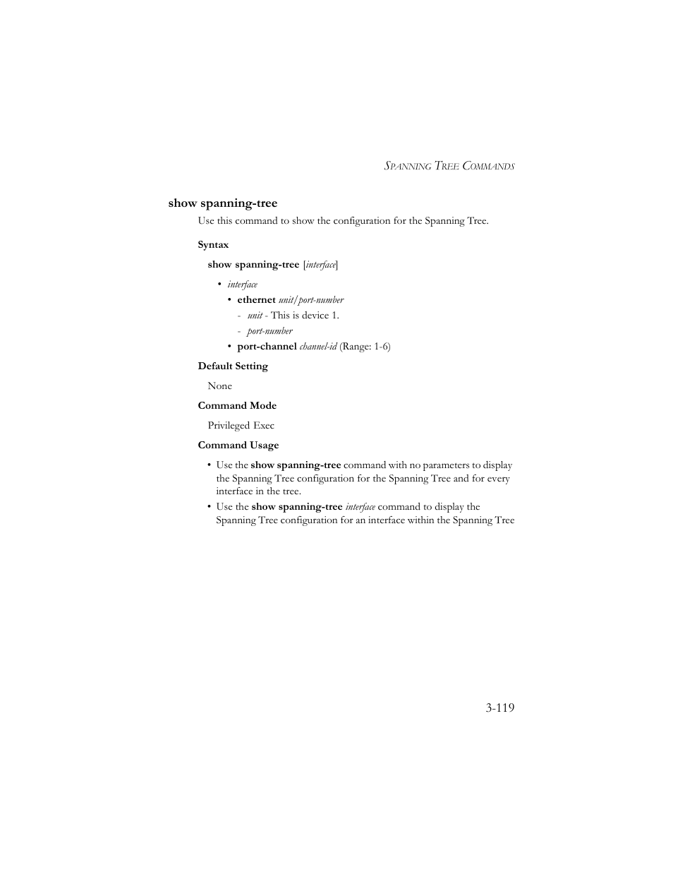 Show spanning-tree, Show spanning-tree -119 | SMC Networks TigerSwitch 100 User Manual | Page 263 / 334