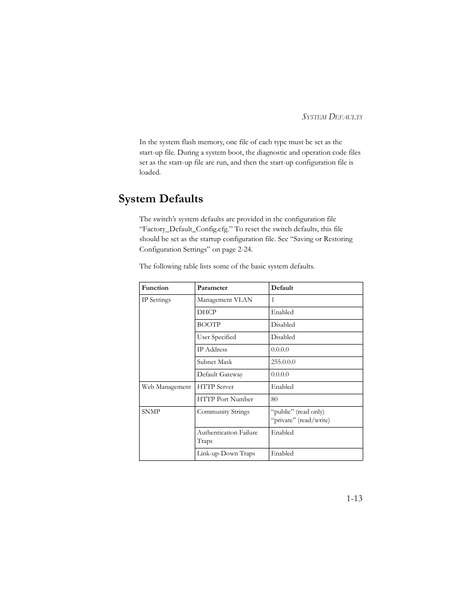 System defaults, System defaults -13 | SMC Networks TigerSwitch 100 User Manual | Page 27 / 334
