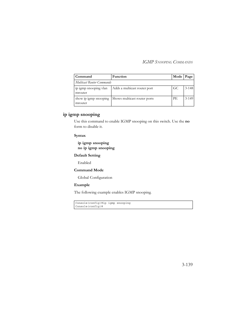 Ip igmp snooping, Ip igmp snooping -139 | SMC Networks TigerSwitch 100 User Manual | Page 283 / 334