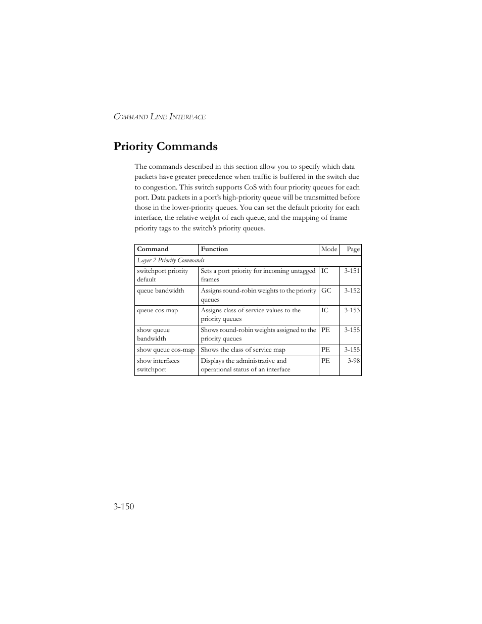 Priority commands, Priority commands -150 | SMC Networks TigerSwitch 100 User Manual | Page 294 / 334
