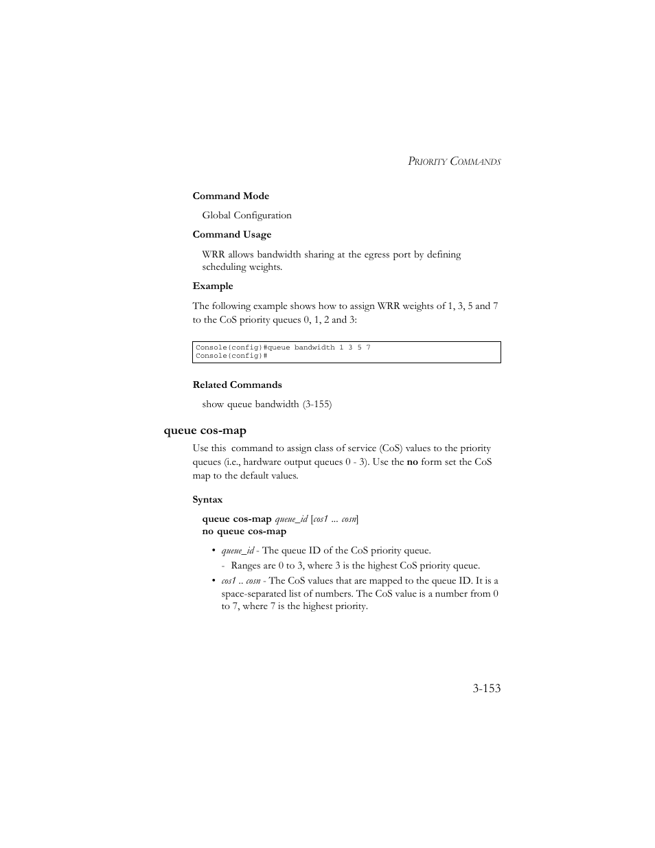 Queue cos-map, Queue cos-map -153 | SMC Networks TigerSwitch 100 User Manual | Page 297 / 334