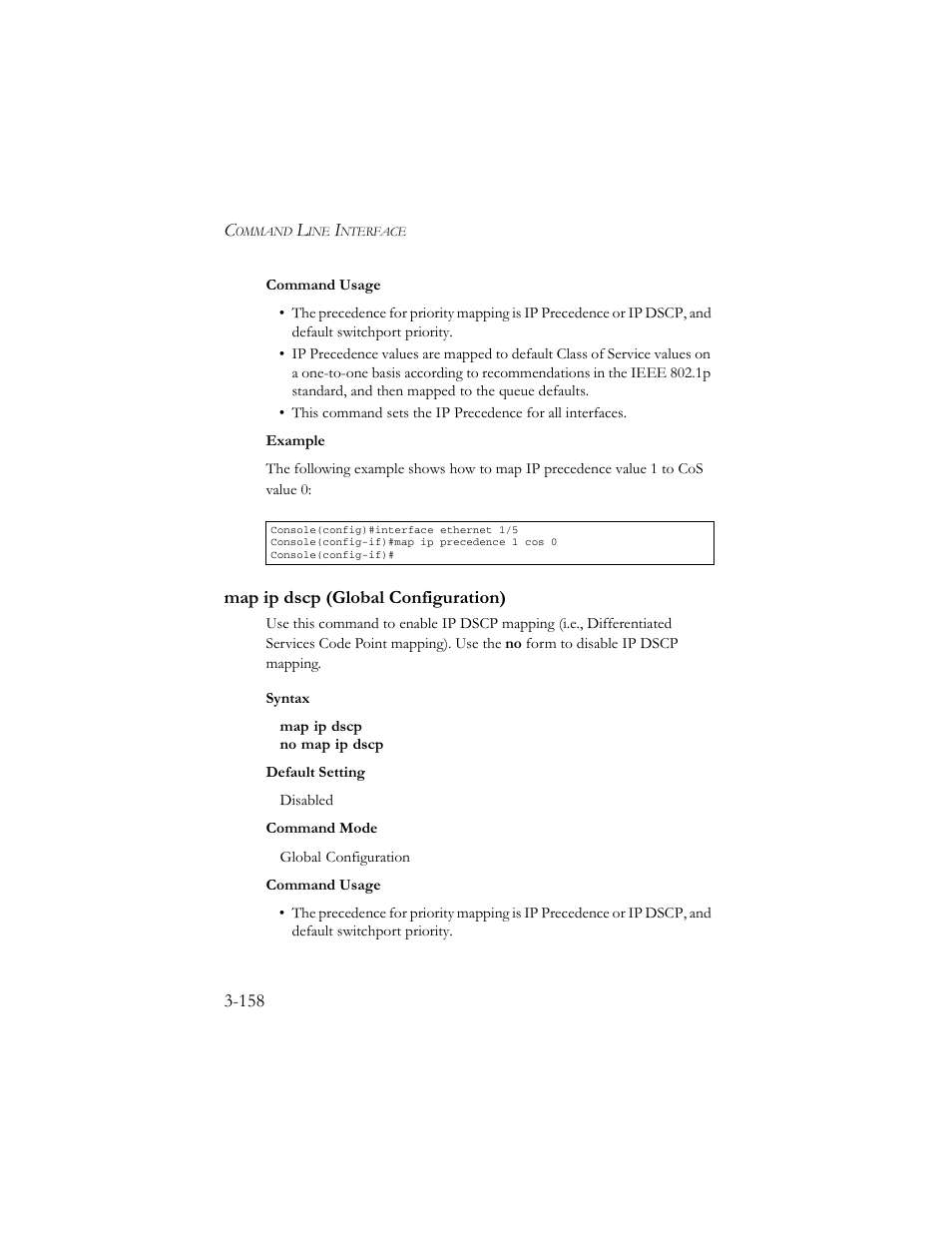 Map ip dscp (global configuration), Map ip dscp (global configuration) -158 | SMC Networks TigerSwitch 100 User Manual | Page 302 / 334
