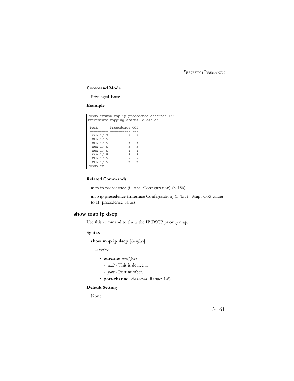 Show map ip dscp, Show map ip dscp -161 | SMC Networks TigerSwitch 100 User Manual | Page 305 / 334
