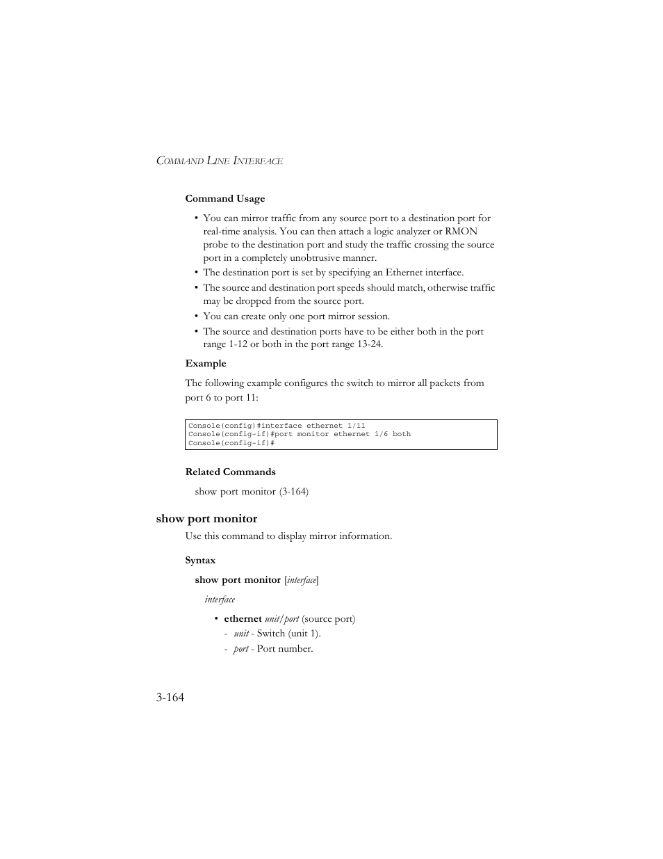 Show port monitor, Show port monitor -164 | SMC Networks TigerSwitch 100 User Manual | Page 308 / 334
