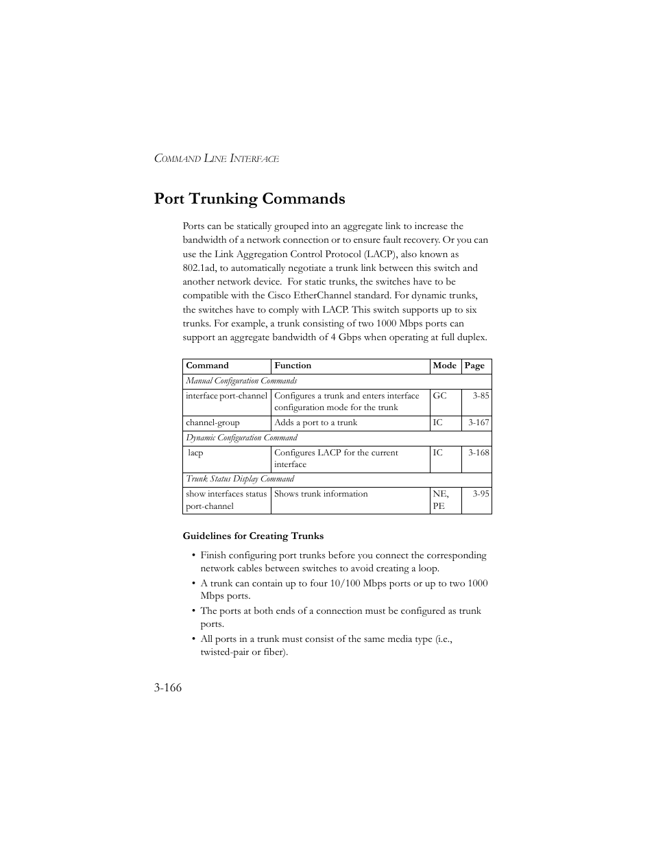Port trunking commands, Port trunking commands -166 | SMC Networks TigerSwitch 100 User Manual | Page 310 / 334