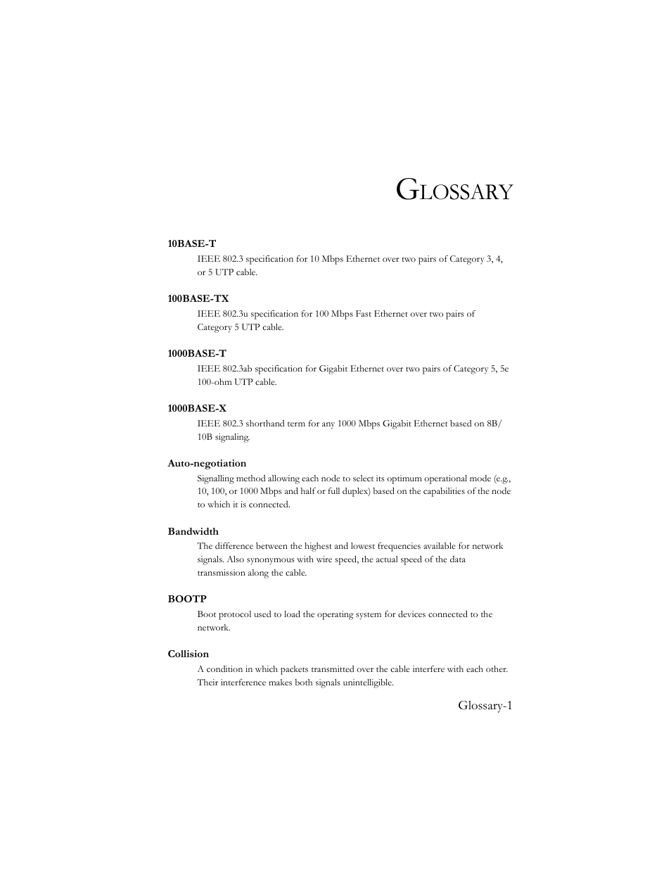 Glossary, Lossary | SMC Networks TigerSwitch 100 User Manual | Page 323 / 334