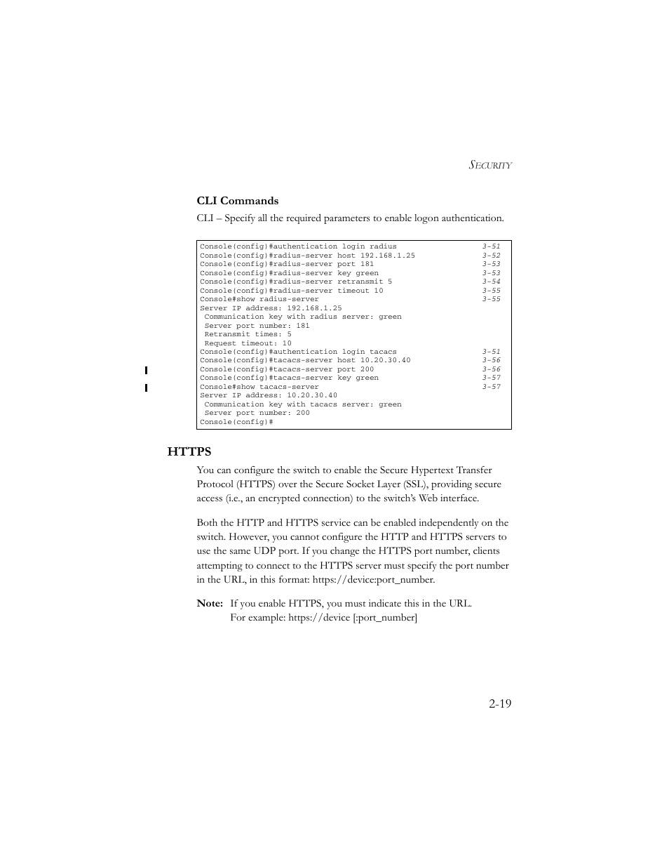 Https, Https -19, Cli commands | SMC Networks TigerSwitch 100 User Manual | Page 49 / 334