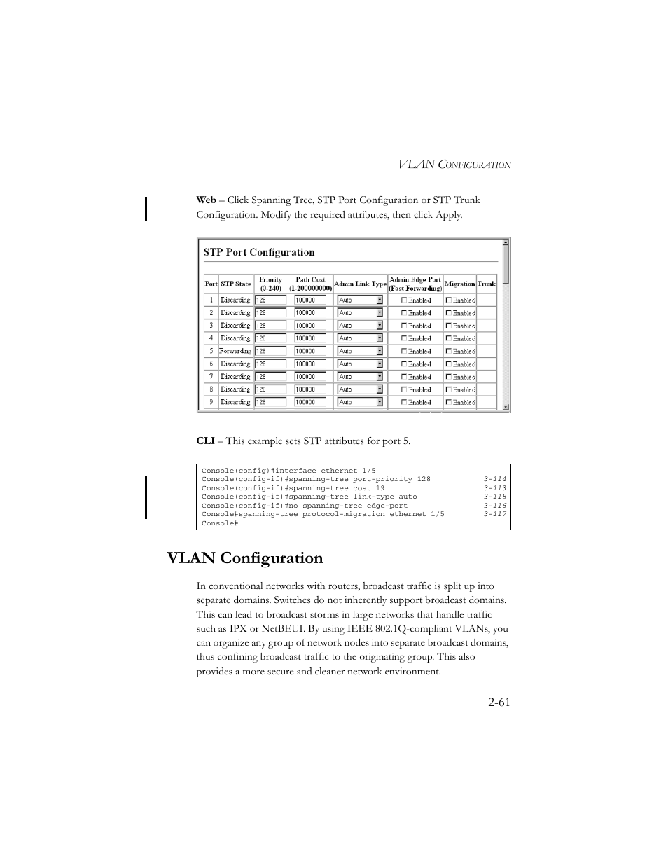 Vlan configuration, Vlan configuration -61, Vlan c | SMC Networks TigerSwitch 100 User Manual | Page 91 / 334