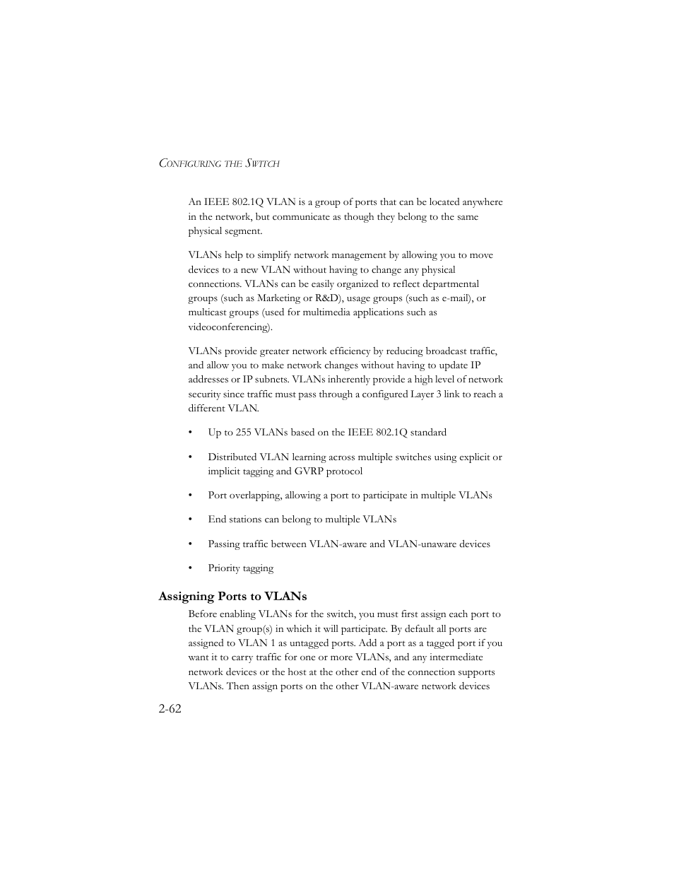 Assigning ports to vlans, Assigning ports to vlans -62 | SMC Networks TigerSwitch 100 User Manual | Page 92 / 334