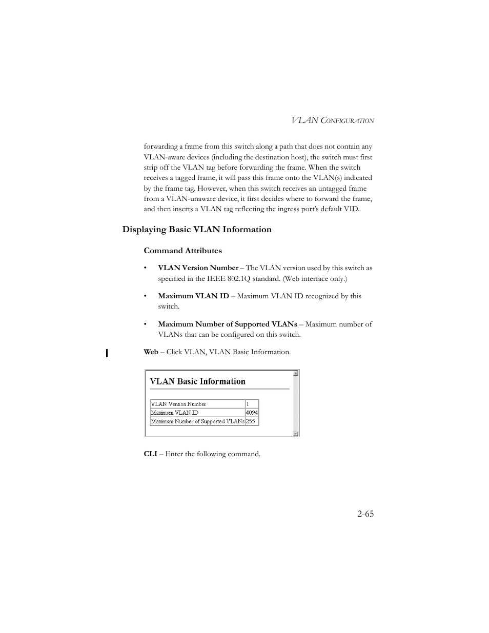 Displaying basic vlan information, Displaying basic vlan information -65 | SMC Networks TigerSwitch 100 User Manual | Page 95 / 334
