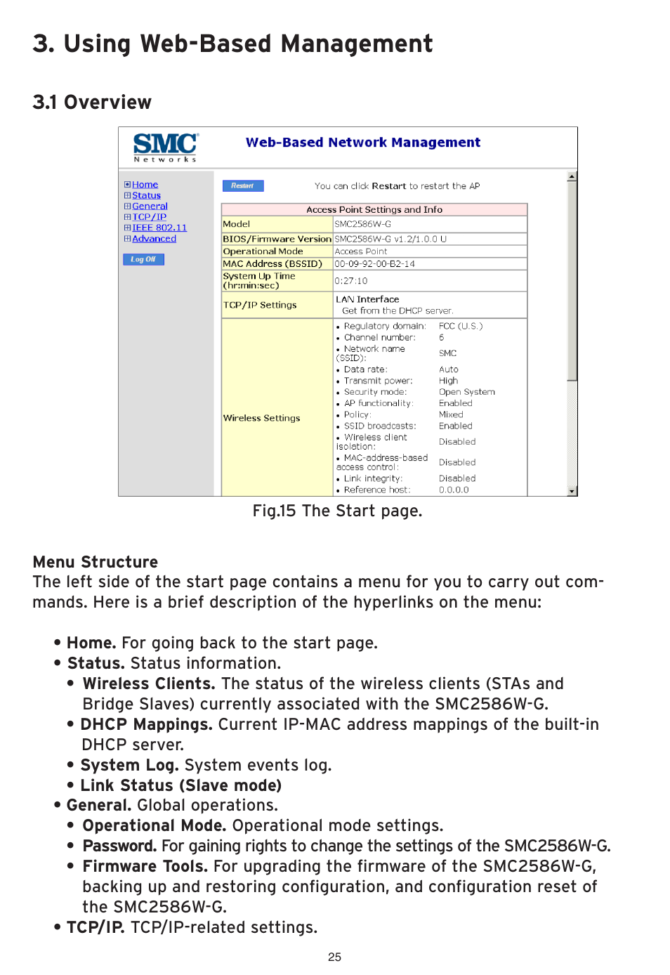 Using web-based management, 1 overview | SMC Networks EliteConnect Wireless Bridge SMC2586W-G User Manual | Page 26 / 96