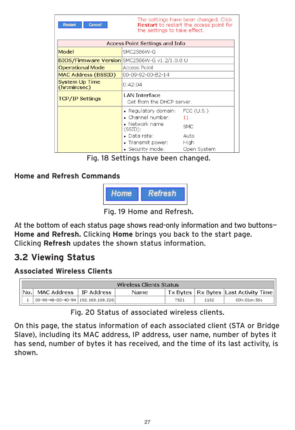 2 viewing status | SMC Networks EliteConnect Wireless Bridge SMC2586W-G User Manual | Page 28 / 96